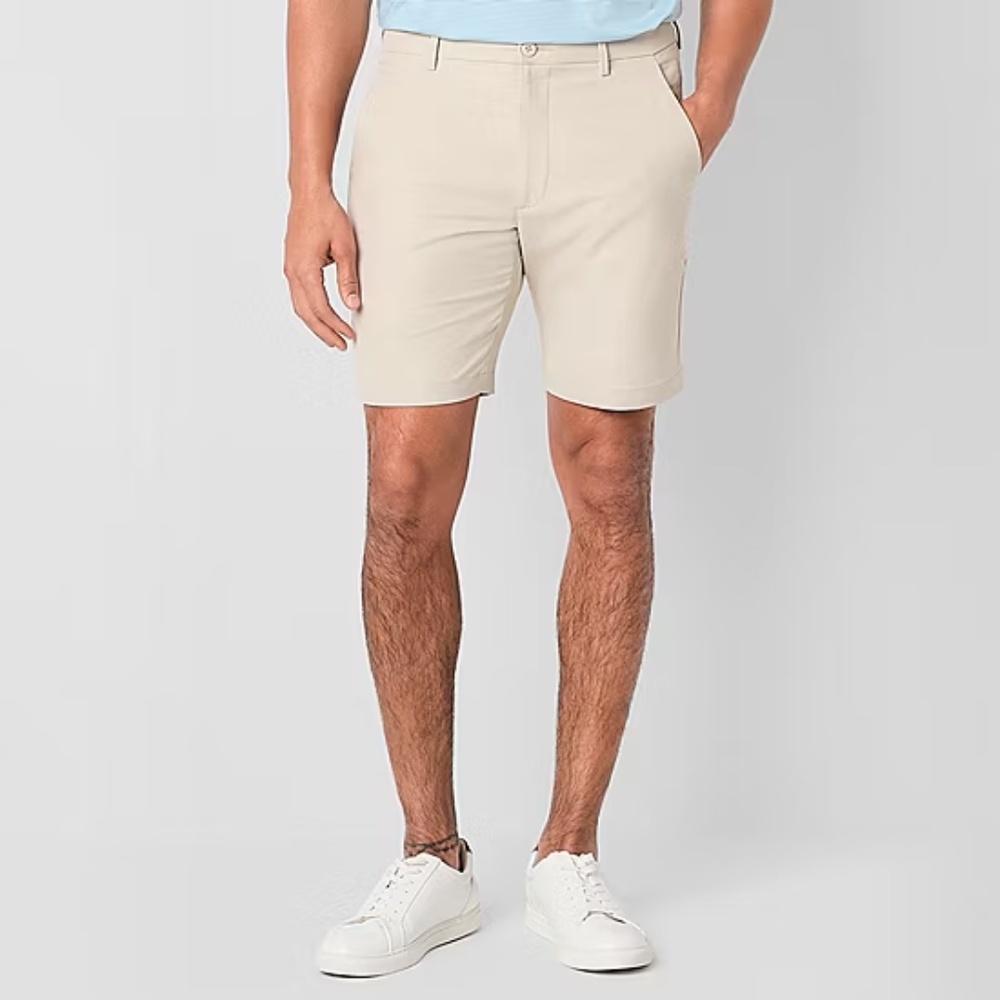 NWT St. John's Bay Men Power Stretch Flat Fit Short Classic Stone